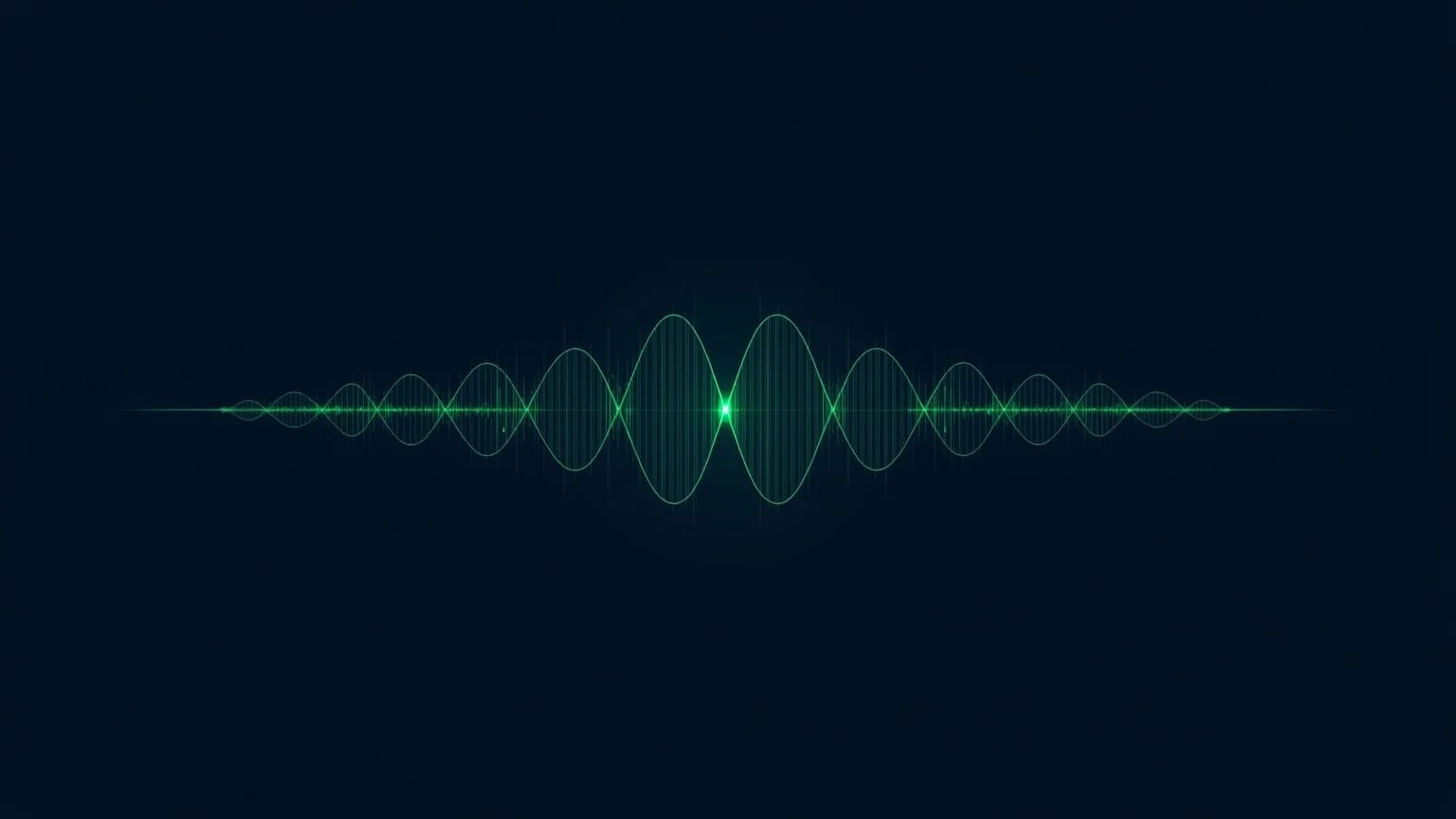 A single glowing green waveform that swells and settles, like a steady rhythm